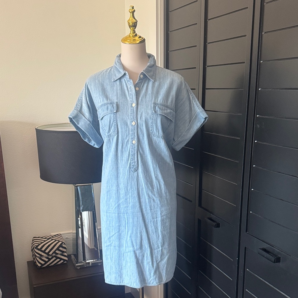 Chaps Sky Blue Button-Up Dress